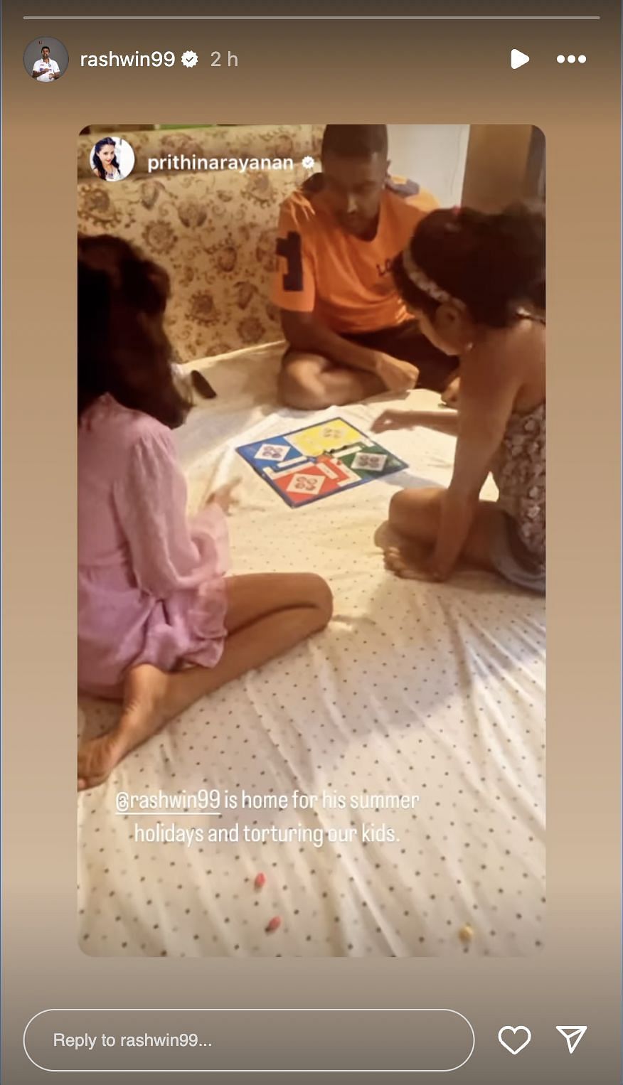 Ravichandran Ashwin playing ludo with his kids. (Credit: Instagram)